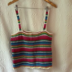 GAP Rainbow Crochet Knit Tank – Dirndl-Inspired Boho – Size L